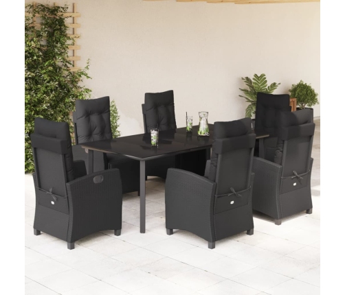 Set de comedor de jardín 7 pzas y cojines ratán sintético negro