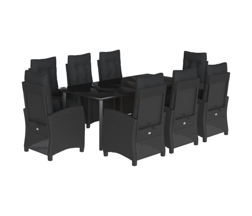 Set de comedor de jardín 9 pzas y cojines ratán sintético negro