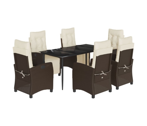 Set comedor de jardín 7 pzas con cojines ratán sintético marrón