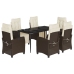 Set comedor de jardín 7 pzas con cojines ratán sintético marrón
