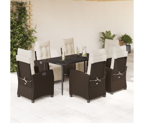 Set comedor de jardín 7 pzas con cojines ratán sintético marrón