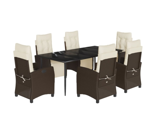 Set comedor de jardín 7 pzas con cojines ratán sintético marrón