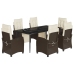 Set comedor de jardín 7 pzas con cojines ratán sintético marrón