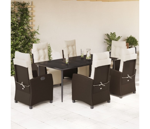 Set comedor de jardín 7 pzas con cojines ratán sintético marrón