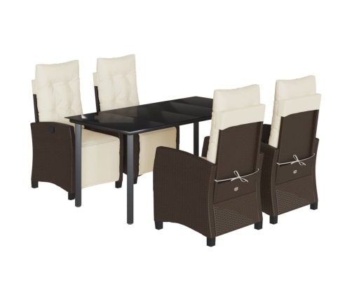 Set comedor de jardín 5 piezas y cojines ratán sintético marrón