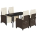 Set comedor de jardín 5 piezas y cojines ratán sintético marrón