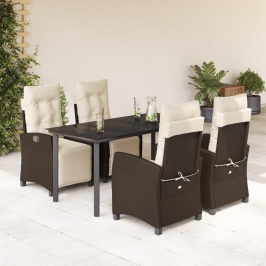 Set comedor de jardín 5 piezas y cojines ratán sintético marrón