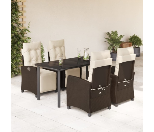 Set comedor de jardín 5 piezas y cojines ratán sintético marrón