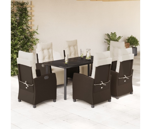 Set comedor de jardín 7 pzas con cojines ratán sintético marrón