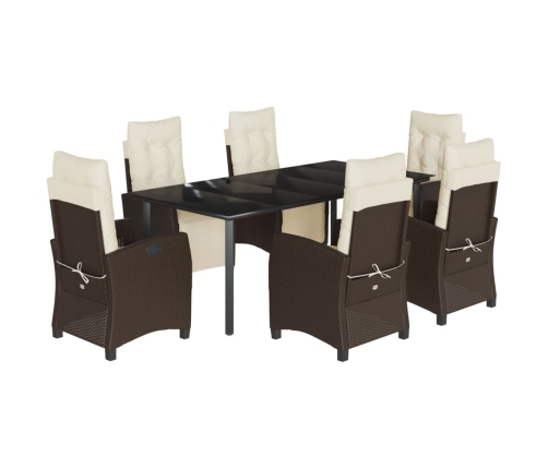 Set comedor de jardín 7 pzas con cojines ratán sintético marrón