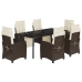 Set comedor de jardín 7 pzas con cojines ratán sintético marrón