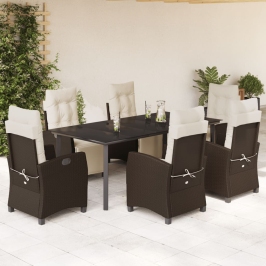 Set comedor de jardín 7 pzas con cojines ratán sintético marrón