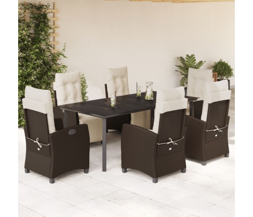 Set comedor de jardín 7 pzas con cojines ratán sintético marrón