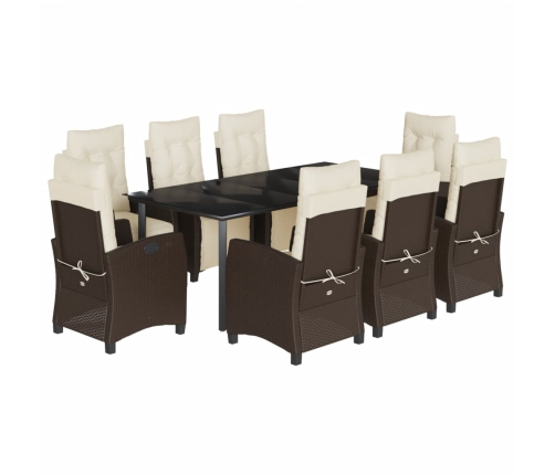 Set comedor para jardín 9 pzas y cojines ratán sintético marrón