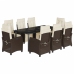 Set comedor para jardín 9 pzas y cojines ratán sintético marrón