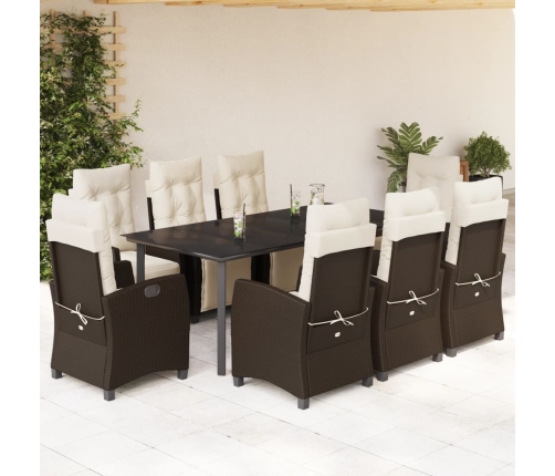 Set comedor para jardín 9 pzas y cojines ratán sintético marrón