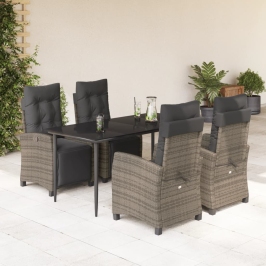 Set comedor de jardín 5 piezas con cojines ratán sintético gris