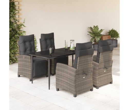 Set comedor de jardín 5 piezas con cojines ratán sintético gris
