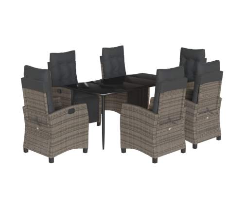 Set comedor jardín 7 pzas y cojines ratán sintético gris