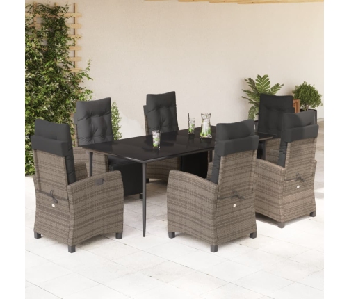 Set comedor jardín 7 pzas y cojines ratán sintético gris