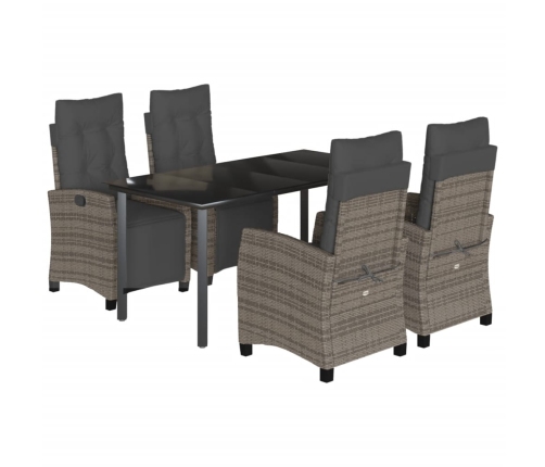 Set comedor de jardín 5 piezas con cojines ratán sintético gris
