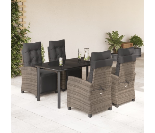 Set comedor de jardín 5 piezas con cojines ratán sintético gris