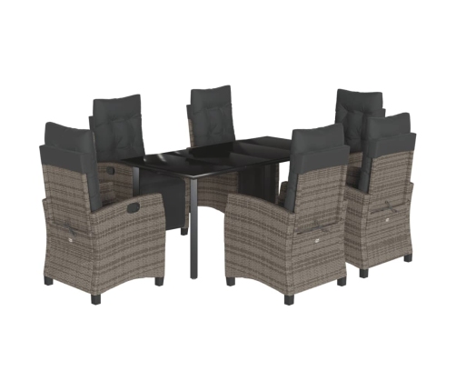 Set comedor jardín 7 pzas y cojines ratán sintético gris