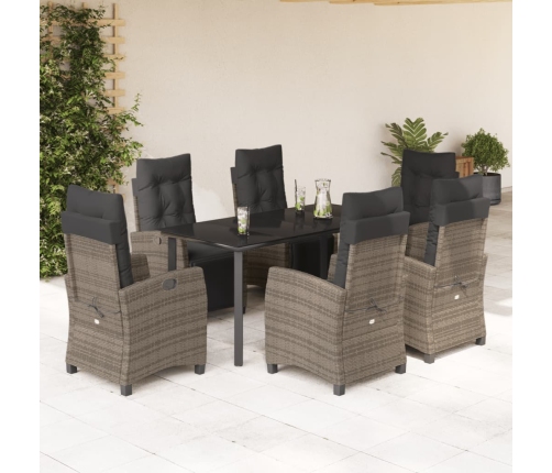 Set comedor jardín 7 pzas y cojines ratán sintético gris