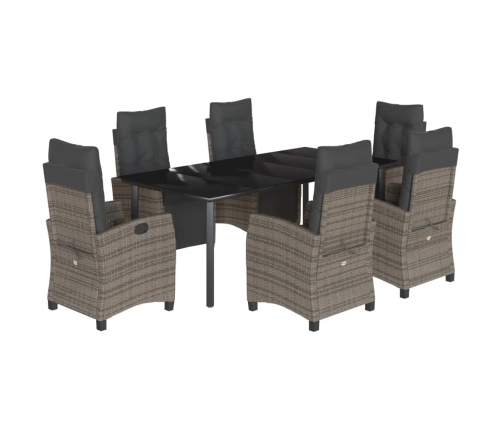 Set comedor jardín 7 pzas y cojines ratán sintético gris