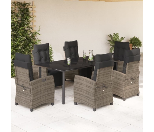 Set comedor jardín 7 pzas y cojines ratán sintético gris