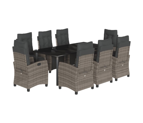 Set comedor jardín 9 pzas y cojines ratán sintético gris