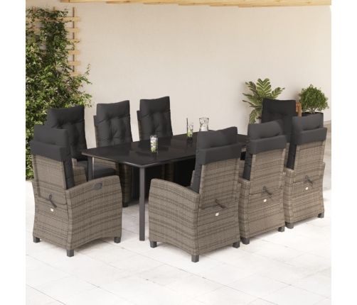 Set comedor jardín 9 pzas y cojines ratán sintético gris