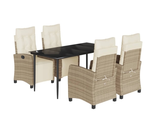 Set comedor de jardín 5 pzas con cojines ratán sintético beige
