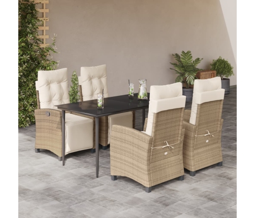 Set comedor de jardín 5 pzas con cojines ratán sintético beige
