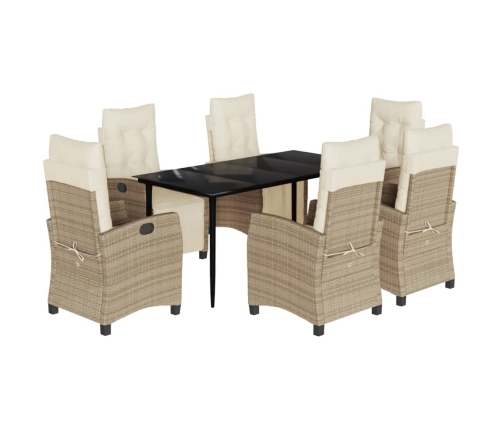 Set comedor de jardín 7 pzas con cojines ratán sintético beige