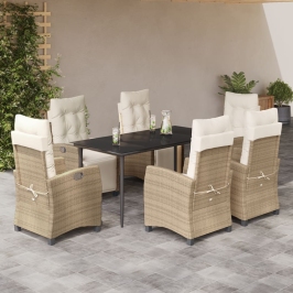 Set comedor de jardín 7 pzas con cojines ratán sintético beige