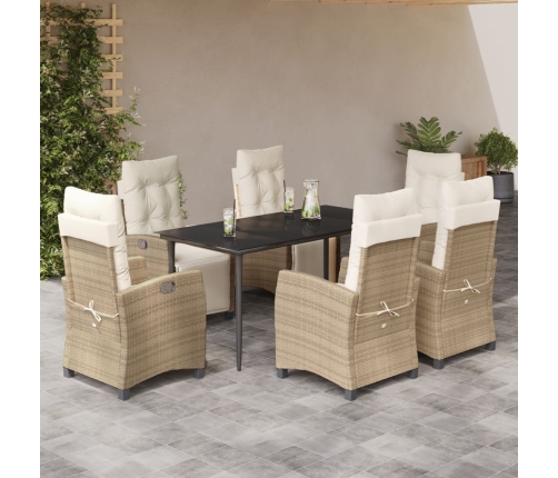 Set comedor de jardín 7 pzas con cojines ratán sintético beige