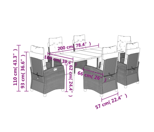 Set comedor de jardín 7 pzas con cojines ratán sintético beige