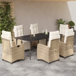 Set comedor de jardín 7 pzas con cojines ratán sintético beige