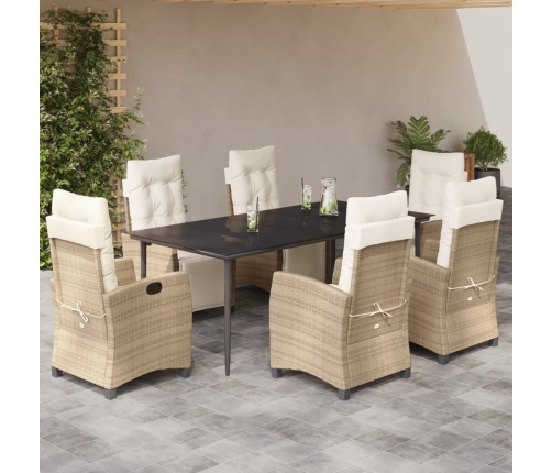Set comedor de jardín 7 pzas con cojines ratán sintético beige