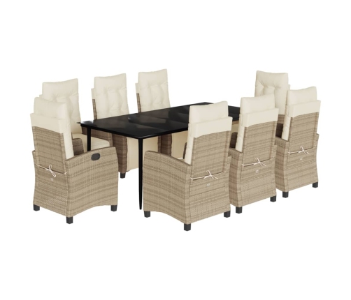 Set comedor de jardín 9 pzas con cojines ratán sintético beige