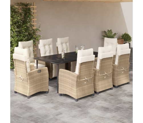 Set comedor de jardín 9 pzas con cojines ratán sintético beige