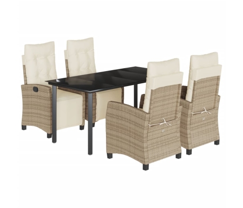Set comedor de jardín 5 pzas con cojines ratán sintético beige