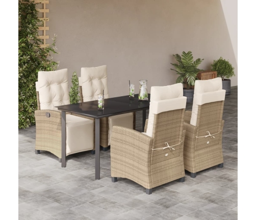 Set comedor de jardín 5 pzas con cojines ratán sintético beige