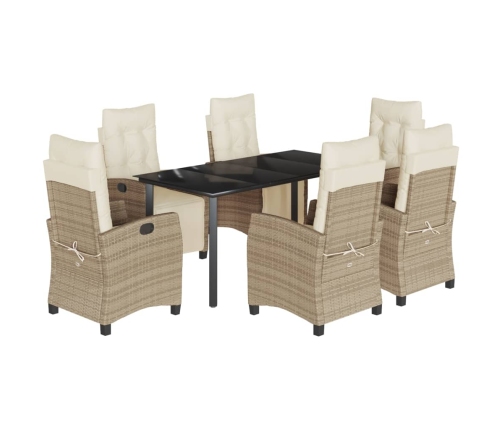 Set comedor de jardín 7 pzas con cojines ratán sintético beige