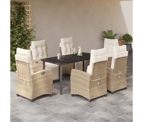Set comedor de jardín 7 pzas con cojines ratán sintético beige