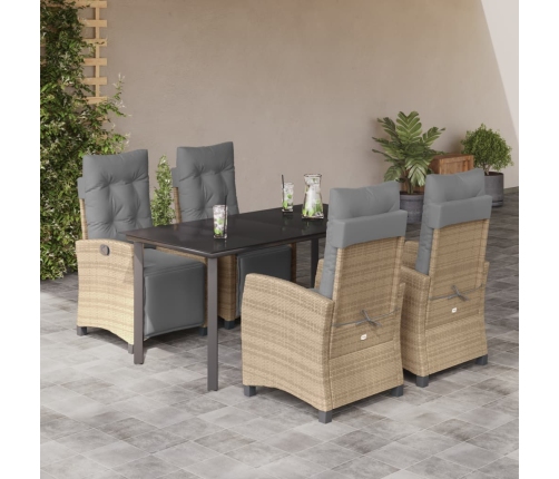 Set comedor de jardín 5 pzas con cojines ratán sintético beige