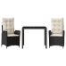 Set comedor de jardín 3 pzas con cojines ratán sintético negro