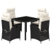 Set de muebles jardín 5 pzas con cojines ratán sintético negro