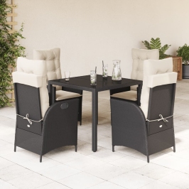 Set de muebles jardín 5 pzas con cojines ratán sintético negro
